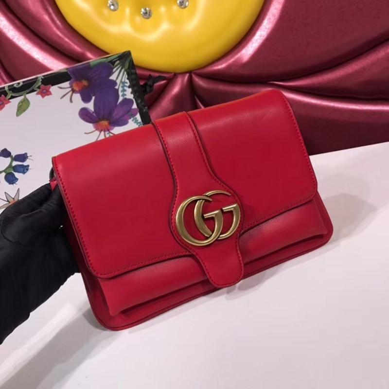Gucci Shoulder HandBag 550129 Full leather plain red